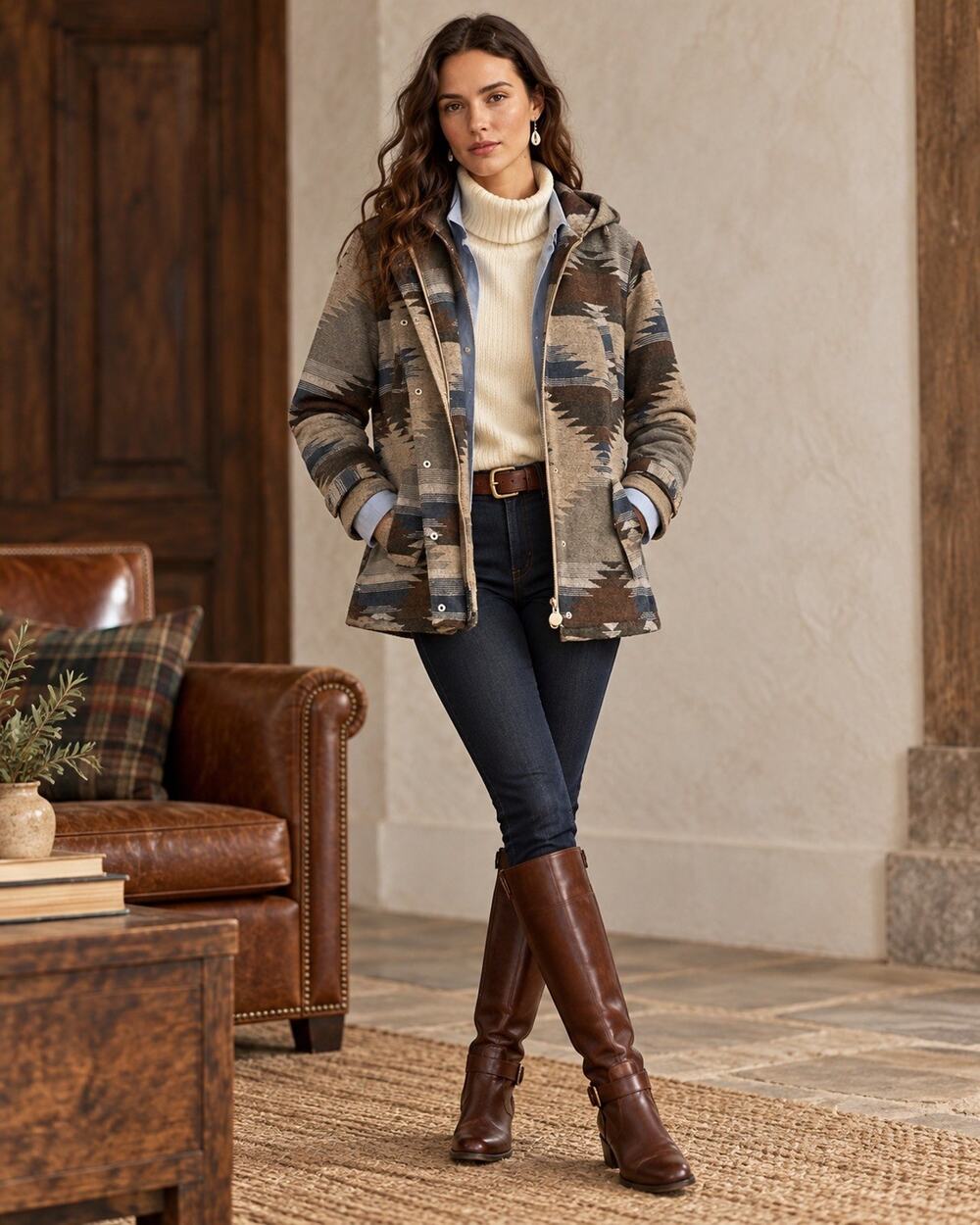 Outback Trading Co Women’s M Southwestern Geometric Hooded Lined Zip Snap Jacket